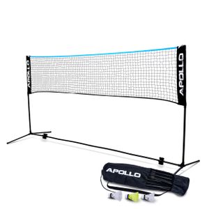 Apollo Badminton Netz, Volleyball Netz | 300cm | Federballnetz 3-Fach-Höhenverstellbar, Set bestehend aus Netz, 3X Federball, stabilem Eisen-Gestell, Transporttasche, Indoor & Outdoor - Schwarz/Blau 300 cm