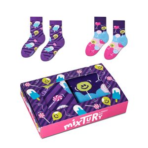 2er-Set rosa und lila Socken für Kinder 30-35, lustige Socken mit Bonbons
