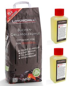 Spar-Set: LotusGrill Buchenholzkohle 2,5 kg Sack + 2x Brennpaste 200 ml
