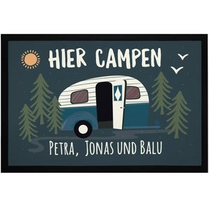 Fußmatte Camping personalisiert Namen Familie Geschenke für Camper Wohnwagen rutschfest & waschbar SpecialMe® schwarz 60x40cm