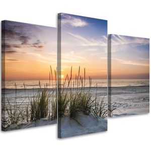 Feeby Leinwandbild 3-teilig auf Vlies Sonnenuntergang am Strand 90x60 Wandbild Bilder Bild