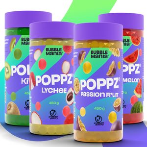 POPPZ Popping Boba Fruchtperlen für Bubble Tea Mix | Wassermelone, Litschi, Kiwi, Maracuja – Packung mit 4 fruchtigen Sorten Tapioka Perlen von Bubble