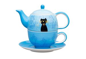 Tea for one  / Teeset / Teeservice Sweet-Line Black Cat, Teekanne 400ml mit Teetasse 200ml, Keramik