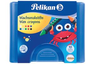 Pelikan Wachsmalstifte wasservermalbar Kunststoff-Etui mit 10 Stiften mit Schiebehülse und Schaber