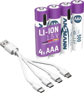 ANSMANN Akku AAA Typ-C Anschluss Li-Ion 400mAh 1,5V, 4 Stück