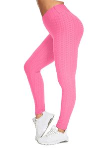 Damen Honeycomb Sport Leggings Bauchkontrolle High Waist Hintern Heben Fitness Yogahose Pink,Größe:S