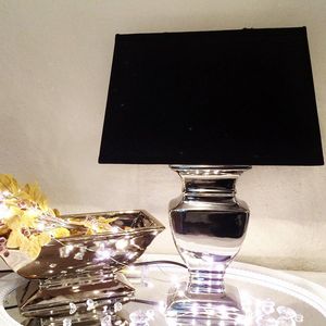 Keramik Lampen Lampenfuß Lampenschirm Tischlampe Nachttischlampe Tischleuchte (SILVER 34 cm (Fuß: Silber - Schirm: Schwarz))