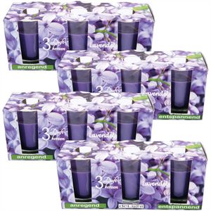 Duftkerzen Classic 12er Pack im Glas, lange Brenndauer und angenehmer Duft ( Lavendel )