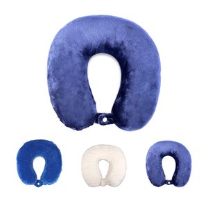 Rocco Schramm e.K. Nackenkissen praktischem Druckknopf 3 Farben Reisekissen Nackenhörnchen orthopädisches Nackenstützkissen Memory-Schaum Travel Neck Pillow, Farbe:dunkelblau