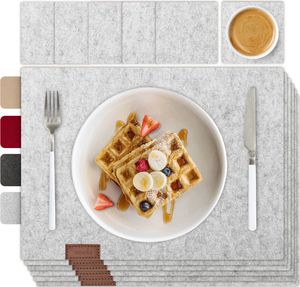 smøla Premium Platzsets aus Filz inklusive Untersetzer I 6er Set Abwaschbar Tischset Grau I Platzset Abwischbar, Filzuntersetzer Platzdeckchen Holz-Tisch geeignet, Edelgrau