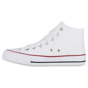 VAN HILL Damen Sneaker High Schnürer Bequeme Freizeit Stoff Schuhe 902294, Farbe: Weiß Rot, Größe: 37