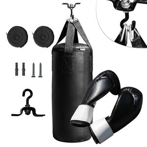 Boxset 10kg Boxsack gefüllt + Halterung + Handschuhe + Bandage Trainingssack Punch Profi Punching Bag Boxbirne Boxhandschuhe Training