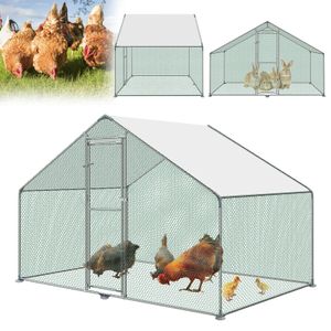 XMTECH 3x2x2m Chicken Coop Animal Enclosure Free-Roaming Pen with PE Shade Roof, Galvanized Steel Frame, Outdoor Fence Used for Chickens, Poultry Houses, Small Animals