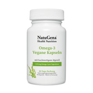 NatuGena Omega-3 Vegane Kapseln | 90 Stück | Hochdosiertes Algenöl mit EPA & DHA für Herz, Gehirn & Sehkraft