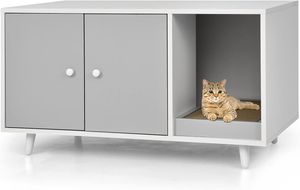 COSTWAY 2v1 Odkládací stolek a skříňka pro kočky se škrabadlem, stolek na kočičí stelivo, kočičí doupě, kočičí toaleta, dřevo 90x50x50cm