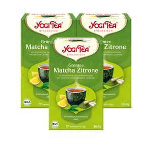 3xYOGI TEA Grüntee Matcha Zitrone | 3 x 30,6g
