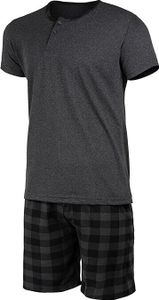 Schlafanzug Herren Kurz Pyjama aus Baumwolle Zweiteiliges Set Shorts T-Shirt Grau XXL Schlafanzug Herren Kurz Pyjama aus Baumwolle Zweiteiliges Set Shorts T-Shirt Grau XXL