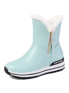 Stiefel Mädchen Rund Zehen Winter Warme Schuhe Mid Waden Stiefel Nicht Schlupfseiten Reißverschluss Schneestiefel,Farbe:Blau,Größe:32