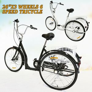 26 "tříkolka pro dospělé kolo 6-Speed 3 Wheel Tricycle Cruise Trike Bike Tricycle s košíkem