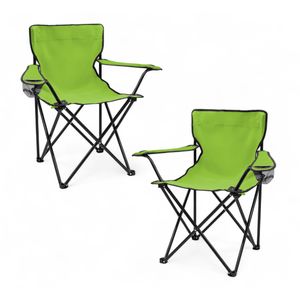 Camping Klappstuhl mit Getränkehalter 2er Set - lime grün - Campingstuhl klappbar mit Tragetasche - Stuhl faltbar für Festival Freizeit Garten Angler Sessel Belastbarkeit bis 100 kg