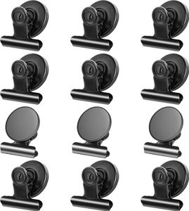 12er-Pack Kühlschrankmagnete, Kühlschrankmagnete, magnetische Clips, robuste, detaillierte Listenanzeige, Papierverschlüsse für Zuhause, Büro und Unterricht (schwarz, 12)