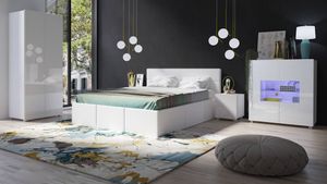 GRAINGOLD Schlafzimmer komplett Möbel Calardus - 5 teiliges Komplett - Kommode, Kleiderschrank - Bett und Nachttisch - Weiß