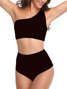 ydance One Shoulder Bikini Frauen Hoher Taille Push Up Badeanzug y Beachwear,Farbe:Schwarz,Größe:L