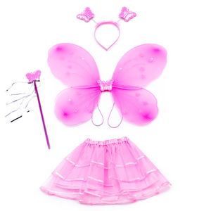 Zauberfee Kinder Kostüm Rosa - Feenflügel Schmetterlingshaarreif Zauberstab