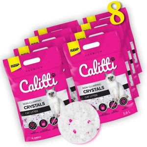 Calitti - Silikat Katzenstreu | Premium Crystals Silikatstreu | Antibakteriell Katzensand | 8-er Set 8 x 3,8 L = 30 L