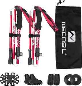Trekkingstöcke Nordic Walking Stöcke Faltbar Verstellbar 110-125cm Wanderstöcke mit 4 Paar Gummipuffers für Trekking Rose
