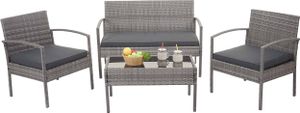Poly-Rattan Garnitur MCW-F56, Balkon-/Garten-/Lounge-Set Sitzgruppe  grau, Kissen dunkelgrau