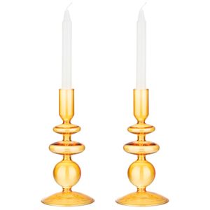 Navaris 2x Glas-Kerzenhalter für Stabkerzen - Kerzenständer Glas Stabkerzen - Kerzenständer Glas Stumpenkerzen - Stab Kerzenhalter 2er Set - Orange