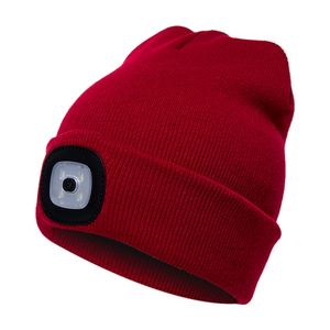 Uni Outdoor Radfahren Wandern Led Licht Strickmütze Winter Elastische Beanie Mütze-Rot