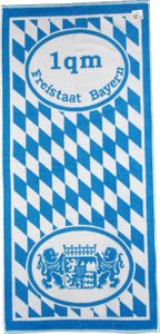 Frottier Duschtuch Badetuch, Motiv: 1 qm Freistaat Bayern, mit Wappen und Rauten, blau weiss, 70 x 150 cm, Strandlaken, Saunatuch