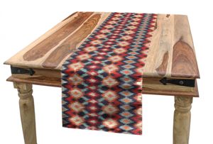 ABAKUHAUS Ikat Tischläufer, indigene Muster, Esszimmer Küche Rechteckiger Dekorativer Tischläufer, 40 x 180 cm, Vermilion orange Seafoam