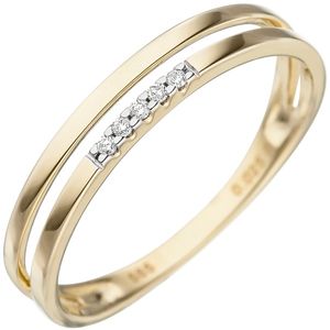 JOBO Damen Ring 60mm 585 Gold Gelbgold 5 Diamanten Brillanten Goldring Diamantring