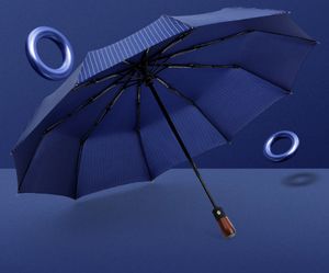 Regenschirm Taschenschirm Sturmfest Auf-Zu-Automatik Schirm für Damen Herren -Marineblau gestreift