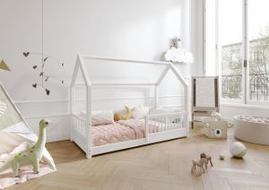 TIMBEE ZOJA Hausbett Kinderbett Holz Kinderzimmer Bett - Weiß - 100x200 - 3cm Beine