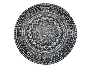 Teppich BOHO Mandala / Blumen Print schwarz braun Juteteppich rund D120cm