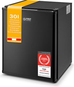 TZS First Austria Mini Kühlschrank 30L, Getränkekühlschrank Schwarz Matt- Minibar lautlos 22dB, LED-Beleuchtung, Minikühlschrank, Kühlschrank