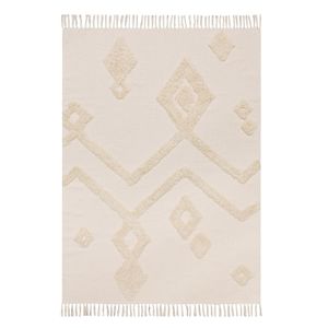 Teppich Makramee, Schlaf- und Wohnzimmerteppich im Boho Style, getufteter Teppich mit Quasten – 100% Baumwolle – ca. 120 x 180 cm, beige
