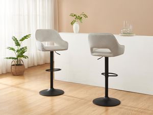 Barhocker 2er-Set - Cord & schwarzes Metall - Höhenverstellbar - Cremefarben - ZINEA