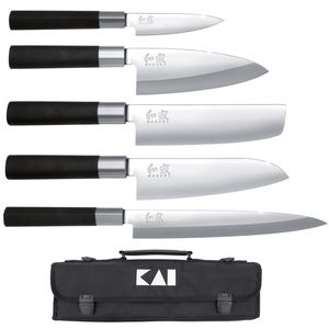 KAI DM-0781JP67 'Wasabi Black' Messer Set 2, Messertasche mit 5 verschiedenen Messern, schwarz/silber, 6-teilig (1 Set)