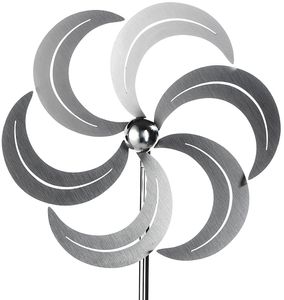 Kobolo Windrad Gartenstecker Dekostecker Windspiel MILL aus Edelstahl silber 100 cm