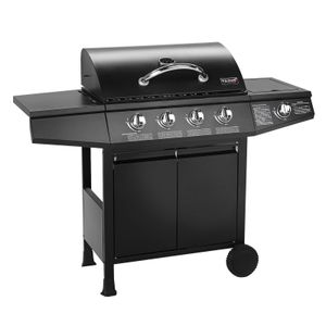 TAINO BBQ Gasgrill BASIC 4+1 Grillwagen 4 Edelstahl-Brenner + Seitenkocher Schwarz mit Deckel und Ablage