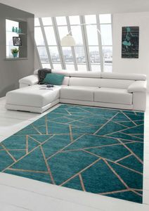 Orientteppich Wohnzimmer Teppich Geometrisches Muster in Türkis Bronze Größe - 200 x 290 cm
