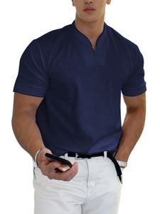 Herren V-Ausschnitt Kurzarm Tops Casual T-Shirt Fitness Bluse Pullover Muscle Tee,Farbe: Navy Blau,Größe:XXL