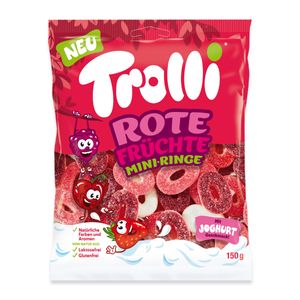 Trolli czerwone krążki owocowe o smaku truskawkowym, malinowym i wiśniowym 150g