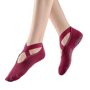 Professionelle dicke Yoga-Socken für Frauen, rutschfeste Griffe und Riemen, ideal für Pilates, Ballett, Tanz, Barfußtraining, Einheitsgröße,Rot