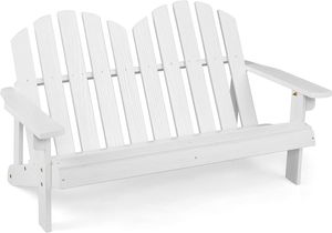 COSTWAY Adirondack-Stuhl für Kinder, 2-Sitzer Adirondack Chair aus Holz mit hoher Rückenlehne, wetterfester Gartenstuhl für Balkon, Garten und Hof (Weiß)